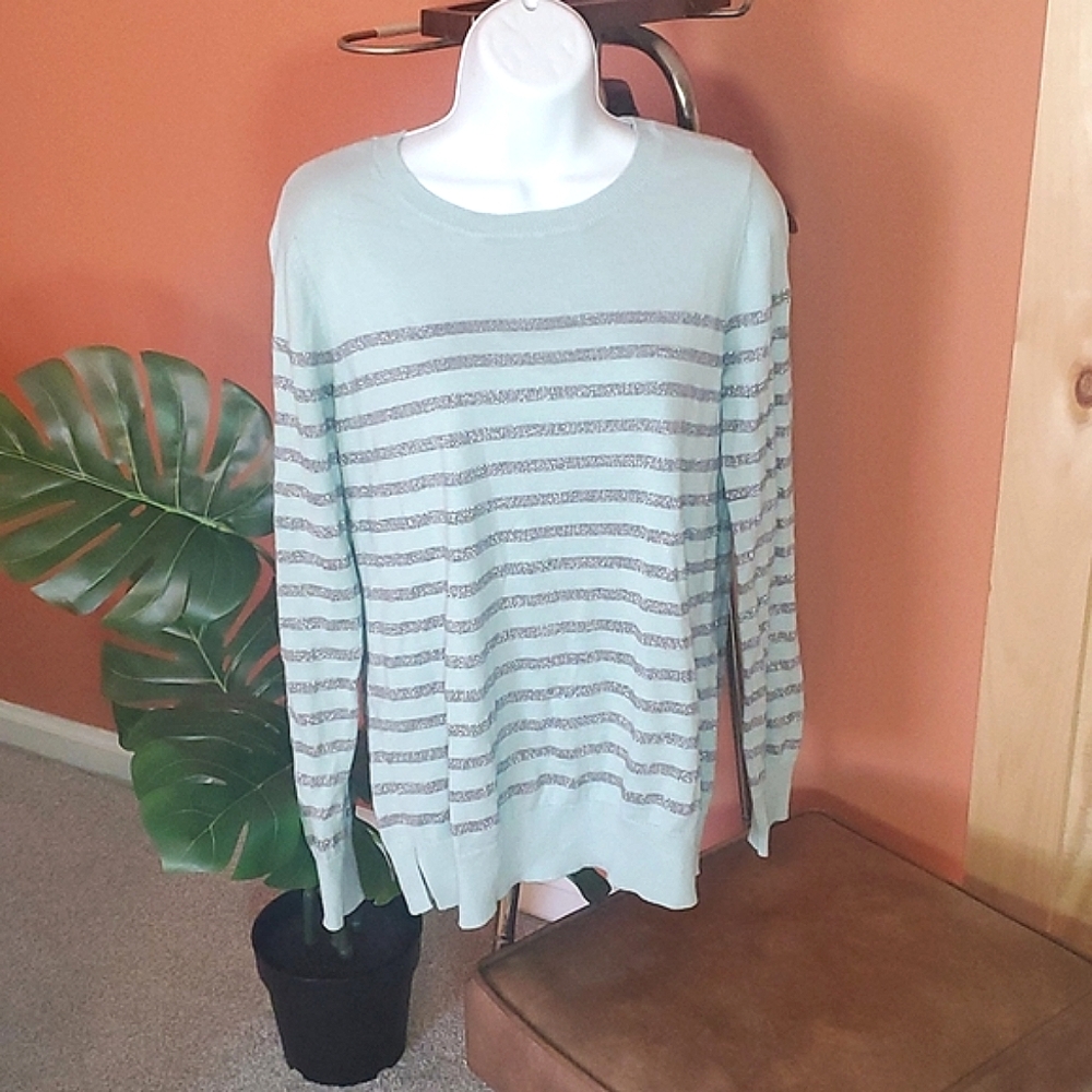 LOFT Outlet Sky Blue & Silver Sparkle Sweater, size Medium